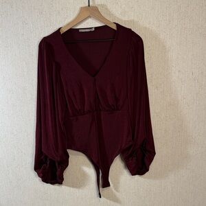 Chic Burgundy V-Neck Bodysuit